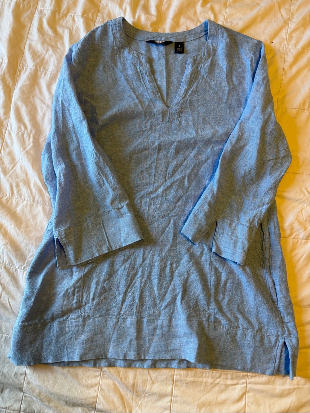 Lands' End Light Blue V-Neck Linen Tunic
